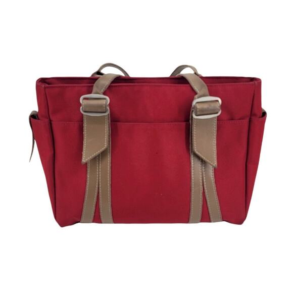 Jack Gomme Paris Red Canvas Leather Trim Tote Bag Satchel with Adjustable Straps - Picture 1 of 8